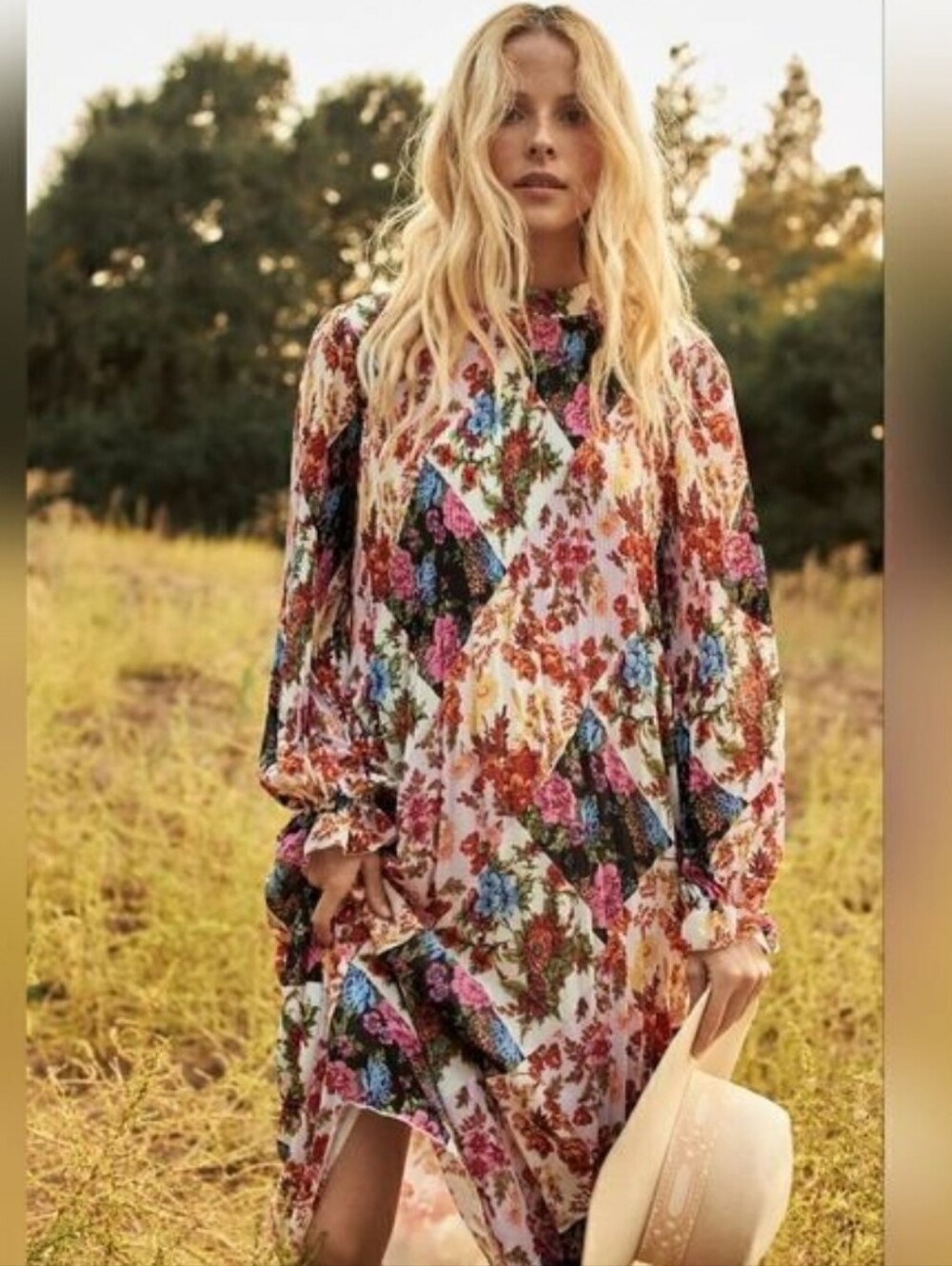 Anthropologie Shara Pleated Midi Dress Floral Sz S Long Sleeve